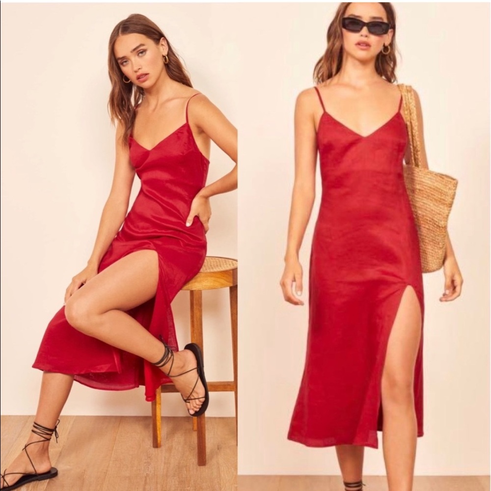 Reformation Brianna Side Slit Linen Dress